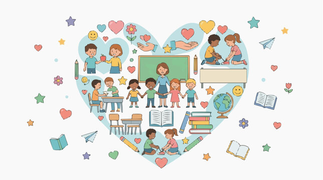 A heart shaped of unity shows the kindness and education for kids