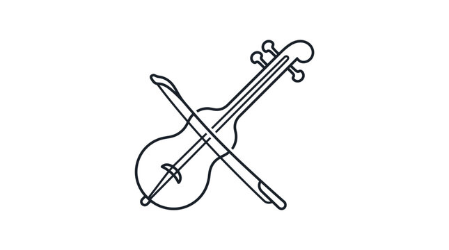 Simple Outline of Violin or Viola String Instrument with Bow on Bright Background.