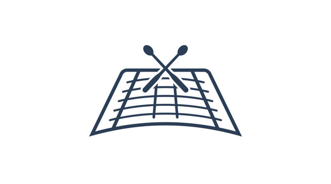 Xylophone or Marimba Musical Instrument with Mallets Outline on Bright Background.