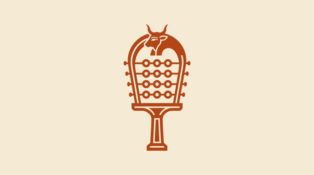 Traditional African Idiophone Percussion Instrument with Beaded Elements and Animal Motif on Bright Background.