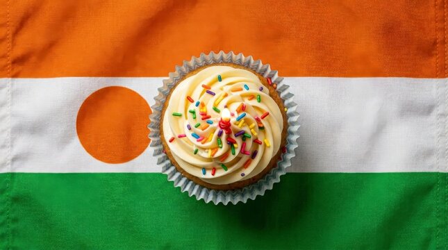 Cupcake with candle on Niger flag