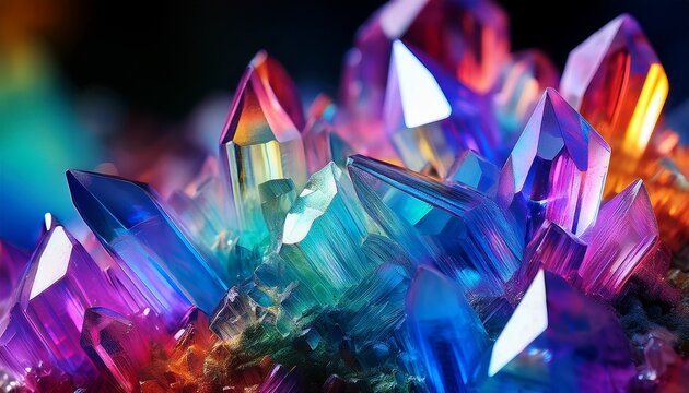 vivid close up of a cluster of iridescent crystal formations
