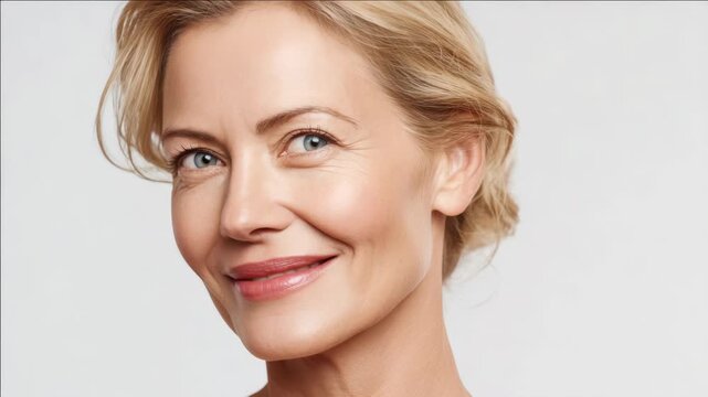 Smiling woman with neutral makeup