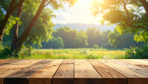 Houten tafel met natuurlijke achtergrond