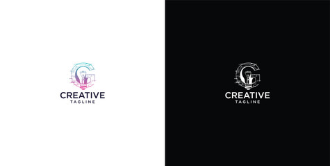 Fototapeta premium smart bulb tech logo design, creative idea, digital logo technology, initial logo design G