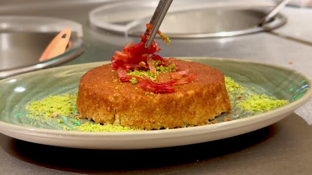 Decorating Traditional Kunafa with Dried Rose Petals