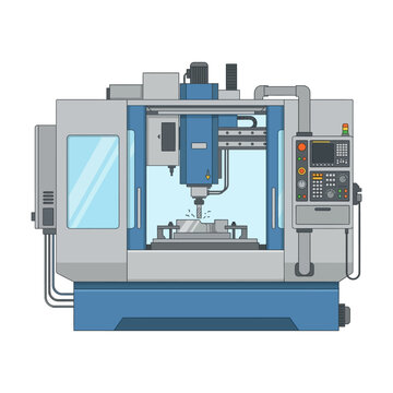 CNC milling machine flat vector industrial equipment