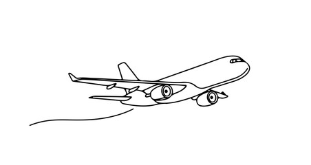 Continuous line drawing of an airplane flying in the sky © Rafael