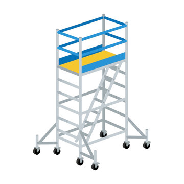 Portable scaffold tower with caster wheels and safety bars