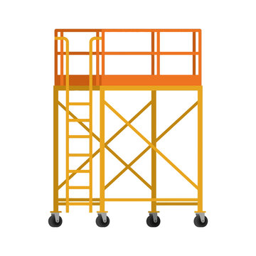 Portable scaffold tower with caster wheels and safety bars