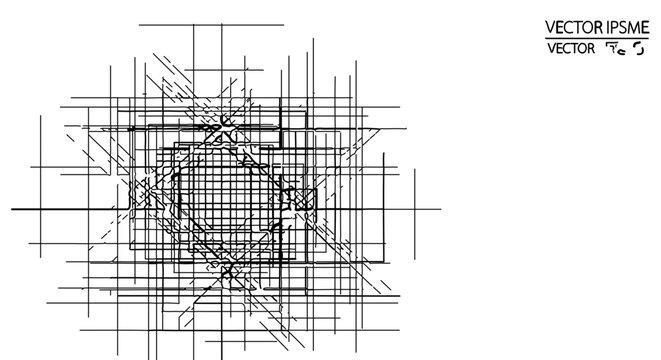 Abstract architectural blueprint drawing with complex geometric lines and technical grid pattern