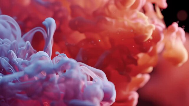 Red and blue ink clouds in liquid macro