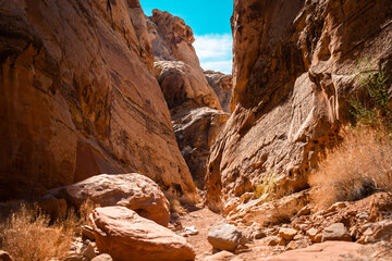 Large red sandstone boulder in desert landscape at Goblin Valley State Park, Utah © Benjamin