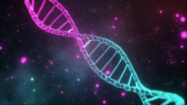 Glowing DNA Double Helix with Blue Pink Neon Light