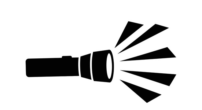 Black flashlight with light beam shining.