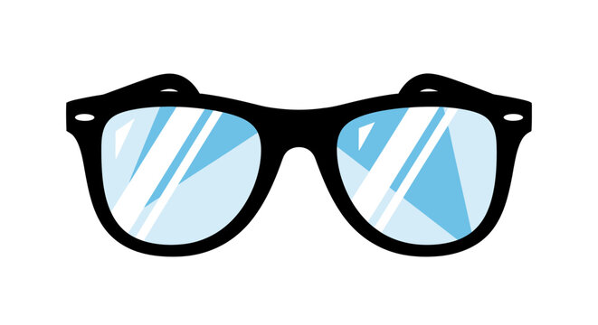 Black Eyeglasses with Blue Lenses Closeup.