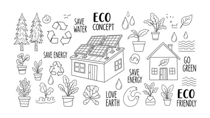 Obraz premium Eco-Friendly Living: Illustrated elements showcasing the harmony between eco-conscious living and sustainable practices.