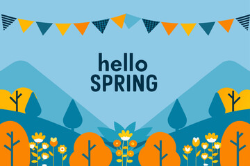 Naklejka premium Cute spring landscape illustration, pastel color palette