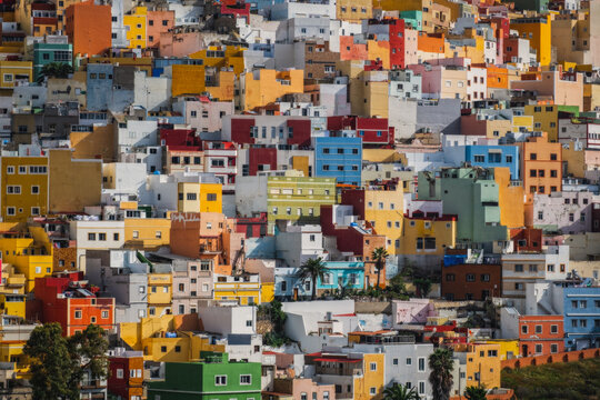 Travel Destinations. Sunny View of Picturesque Old Town With Colorful Houses At Gran Canaria Island Located in Ciudad Alta in Las Palmas City. March 2026