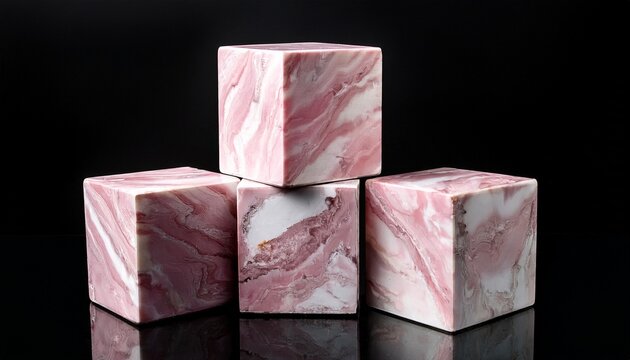 four stacked pink and white marble blocks on a black background