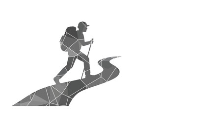 Fototapeta premium Man climbing steep rocky mountain trail.