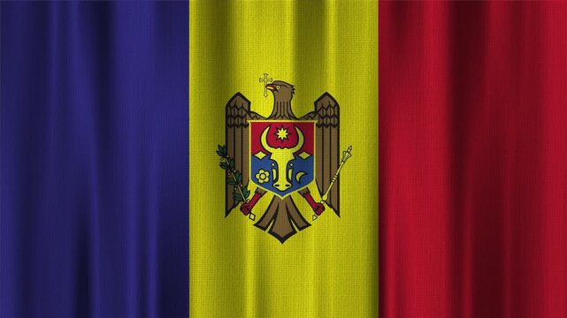 Moldova Flag Animation With Fabric Texture