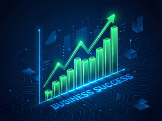 Naklejka premium Abstract Financial Growth Graph With Rising Green Line and Bar Chart Dark Blue Theme Success