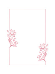 Elegancka prostokątna ramka z kwiatami magnolii – różowy kontur, styl line art © Monika
