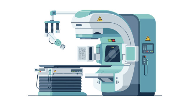 Modern Medical Linear Accelerator Radiotherapy System for Cancer Treatment. EPS Editable. Vector Illustrations.