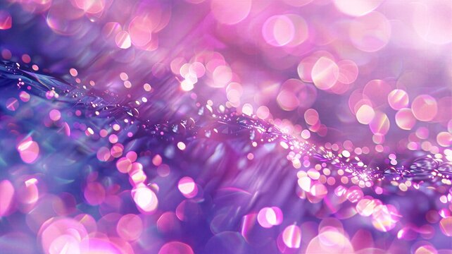 Abstract vibrant purple and magenta bokeh wave with floating light orbs and glitters. Dynamic glowing background for nightlife, music events, luxury parties, and modern creative digital arts.