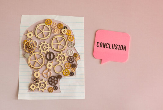 Conclusion word made of square letter word on grey background