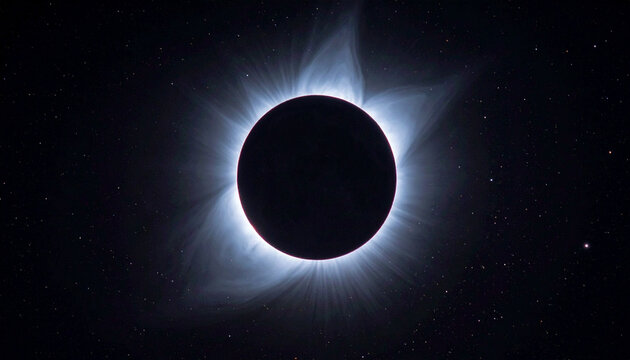 Total solar eclipse with visible corona against a dark starry sky
