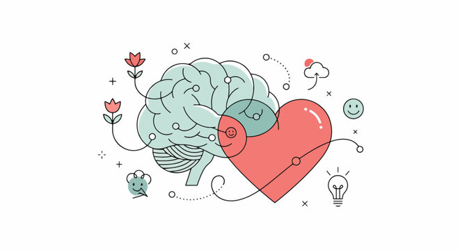 Brain with Heart and Thought Bubbles.