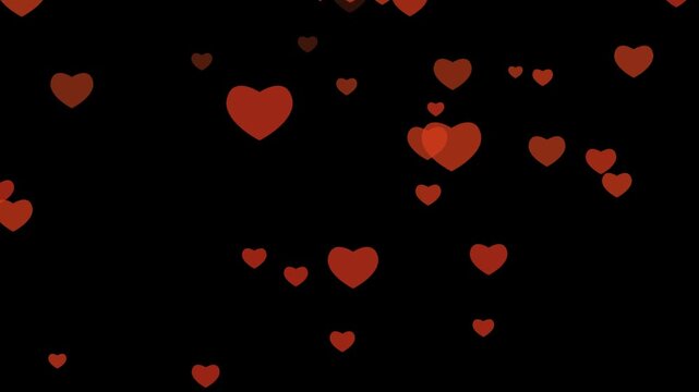 Romantic red hearts floating upwards against a black background, perfect for elegant wedding overlays.