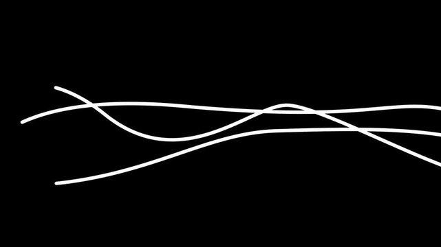 Sleek white wavy lines moving horizontally across a black background. Dynamic abstract motion graphics.