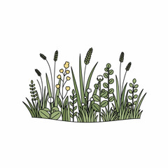 Variety of green grass and plants. © Juliya
