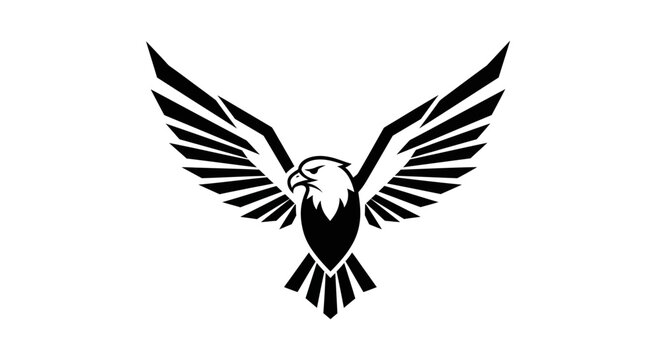 Black Silhouette Eagle Flying with Outstretched Wings.