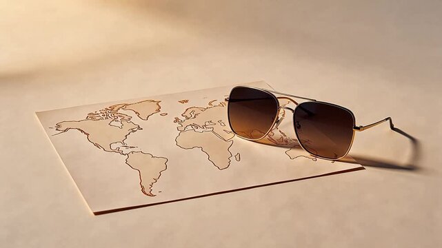 Sunglasses on world map paper