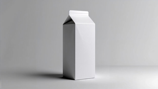 Blank white carton box standing on a flat surface with subtle shadow cast below, perfect for product mockups and branding