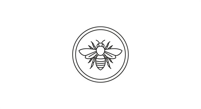 Stylized bee outline drawing inside a circular frame vector icon