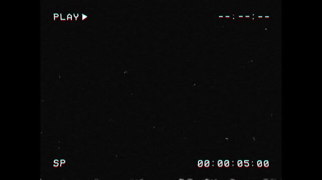 VHS tape playing with glitch distortion, fuzzy analog signal noise and old tape grain, featuring a vintage PLAY text. Nostalgic 90s retro background. Seamless loop. 3x4.