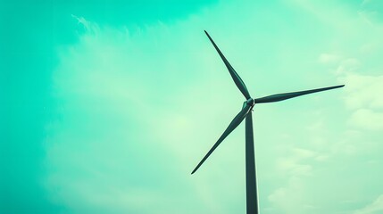 Fototapeta premium 3d render of wind turbine against a bright sunny sky, industrial steel and organic green