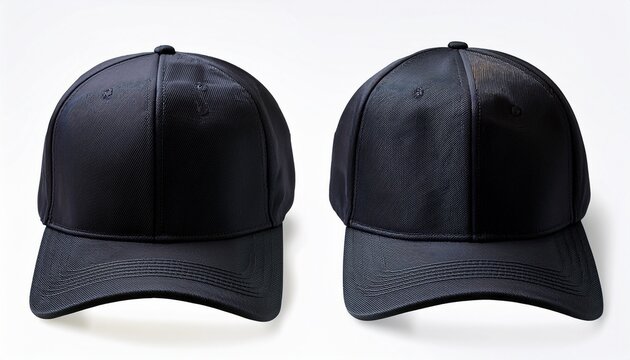 black baseball cap front side and back views on white background