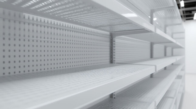 Side view of empty supermarket shelves