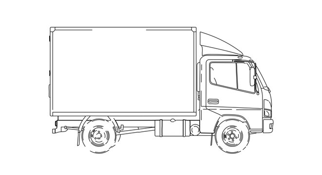 Line art illustration of a delivery truck side view