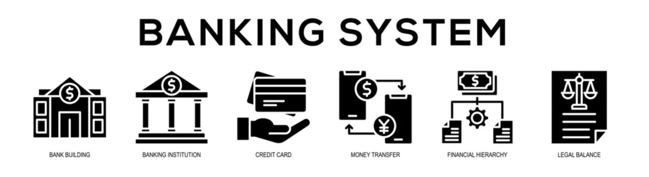 glyph - Banking System web banner vector illustration concept