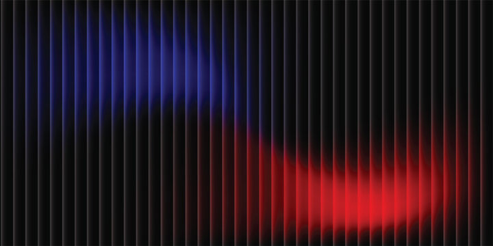 Abstract dark background with vertical black bars and glowing red and blue light waves. Futuristic neon energy effect for gaming, technology, and music covers