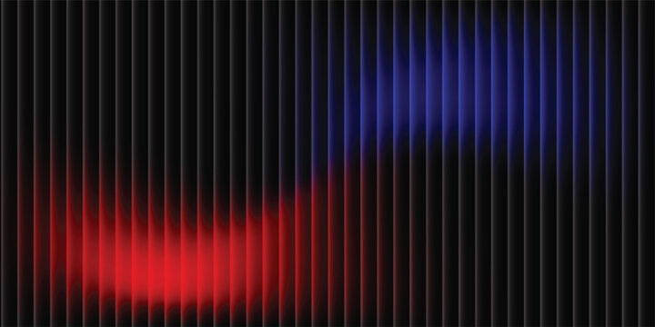 Abstract dark background with vertical black bars and glowing red and blue light waves. Futuristic neon energy effect for gaming, technology, and music covers