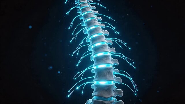 Human spine with glowing nerves