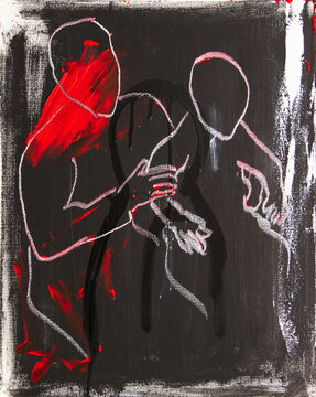 Dessin d'un homme souffrant de d&eacute;pression et d'anxi&eacute;t&eacute;. Maladie mentale. Agoraphobie. Parent en instance de divorce, garde partag&eacute;e d'un enfant.